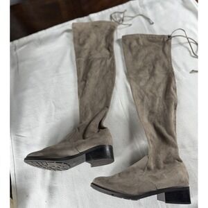 Unisa Boots Womens Size 9.5M Taupe Over The Knee Suede‎ Block Heel Pull On Tie